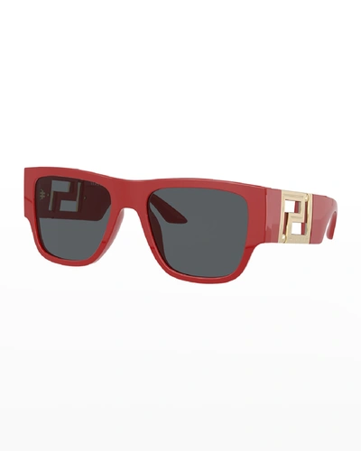 Shop Versace Men's Greca Rectangle Sunglasses In Red
