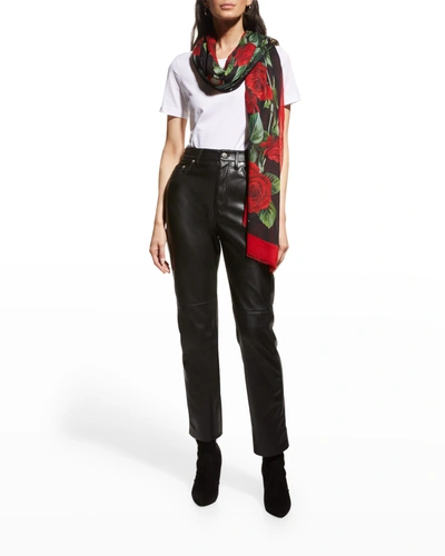 Shop Dolce & Gabbana Rose-print Cashmere-modal Scarf In Hn2zo Blkprtrose