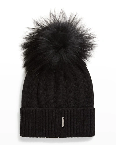 Shop Gorski Knit Beanie W/ Fur Pompom In Blackblack