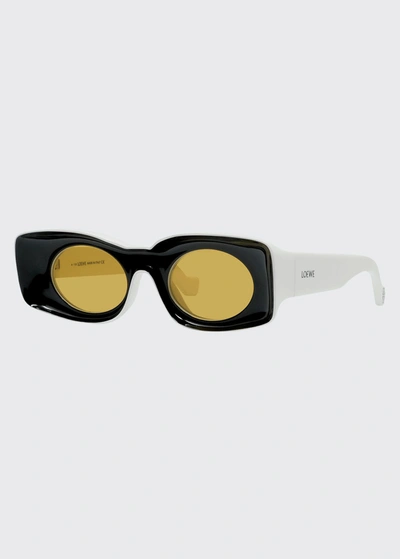 Shop Loewe Two-tone Acetate Inset Oval Sunglasses In Black/green