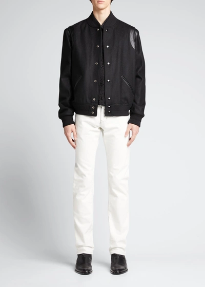 Shop Saint Laurent Men's Wool/leather Teddy Jacket In Black