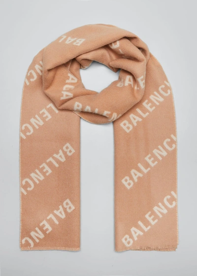 Shop Balenciaga Men's Macro-logo Wool Scarf In Caramelmulti