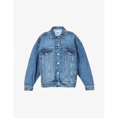 Shop Good American Good Oversized Cotton-blend Denim Jacket In Blue873