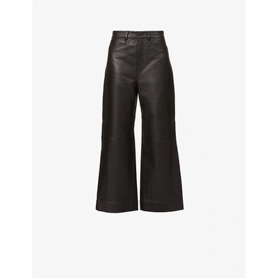 Shop Proenza Schouler White Label Regular-fit Wide-leg High-rise Leather Culottes In Black
