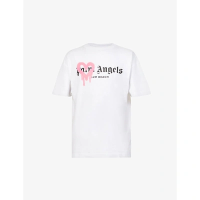 Palm Angels White Spray Heart Logo Cotton T-shirt | ModeSens