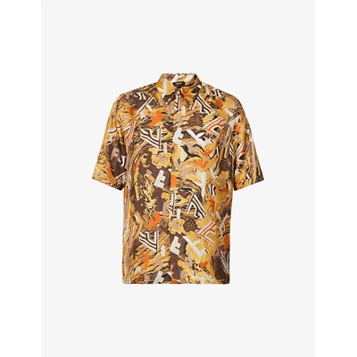 Shop Fendi Mens Zafferano Brand-print Relaxed-fit Silk Shirt 16