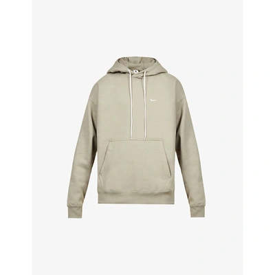 Shop Nike Solo Swoosh Logo-embroidered Cotton-blend Jersey Hoody In Light Army/white
