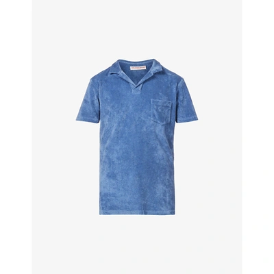 Shop Orlebar Brown Terry Short-sleeved Cotton-terry Polo Shirt In Blue Smoke