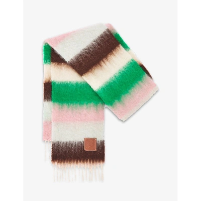 Shop Loewe Womens Brown/light Blue Striped Mohair And Wool-blend Scarf