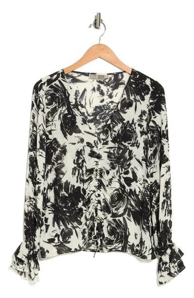 Shop Go By Go Silk Go Draw It Up Floral Long Sleeve Cinching Tie Blouse In Crackling Rose