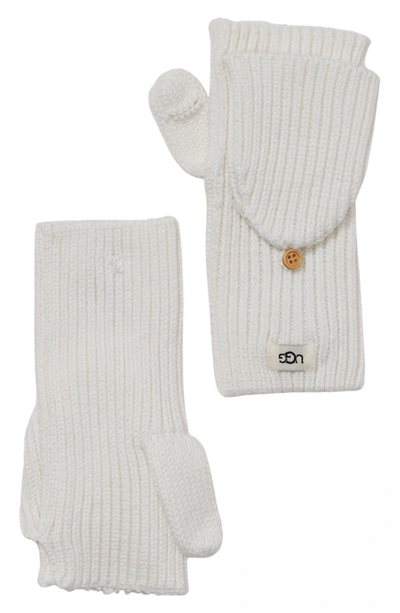 Ugg Cozy Ribbed Knit Flip Mittens In Ivory/ Ivory
