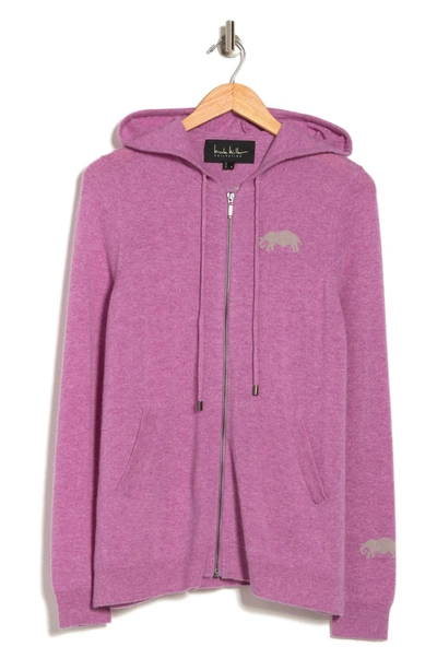 Shop Nicole Miller Micole Miller Intarsia Elephant Cashmere Zip-up Hoodie In Purple