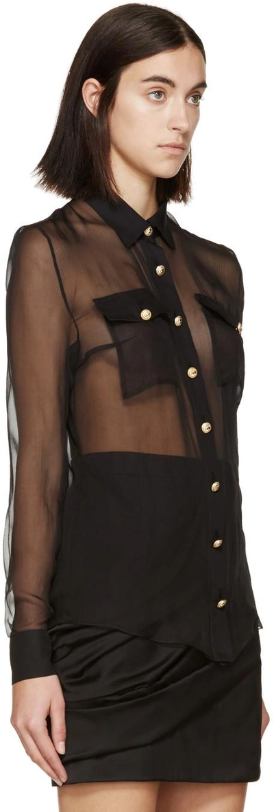 Shop Balmain Black Sheer Silk Blouse