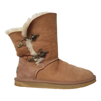 AUSTRALIA LUXE Pre-owned Leather Buckled Boots In Camel