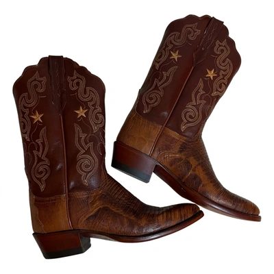Pre-owned Lucchese Lizard Boots In Brown