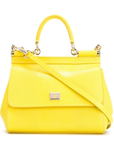Dolce & Gabbana Small Miss Sicily Lizard-embossed Leather Top-handle Satchel In Yellow