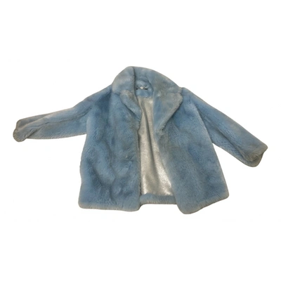 Pre-owned Marc Cain Faux Fur Peacoat In Blue