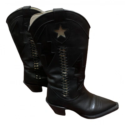 Pre-owned Pallas Leather Cowboy Boots In Black