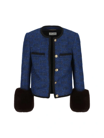 Shop Saint Laurent Women's Blue Other Materials Blazer