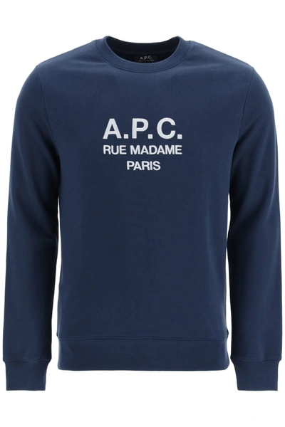 Shop Apc A.p.c. Logo Embroidered Crewneck Sweatshirt In Navy