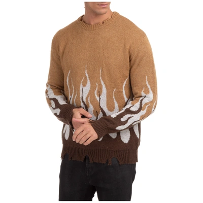 Shop Vision Of Super Men's Crew Neck Neckline Jumper Sweater Pullover  Double Flames In Beige