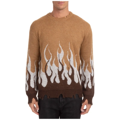 Shop Vision Of Super Men's Crew Neck Neckline Jumper Sweater Pullover  Double Flames In Beige