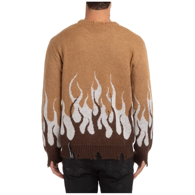 Shop Vision Of Super Men's Crew Neck Neckline Jumper Sweater Pullover  Double Flames In Beige