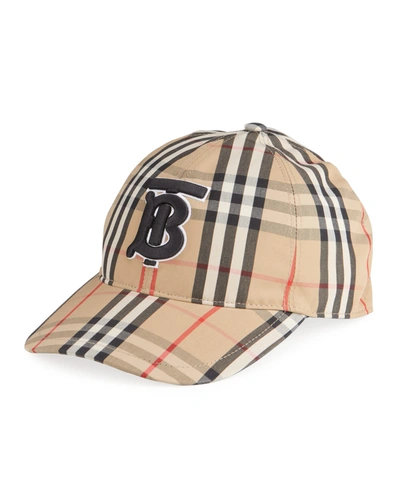 Shop Burberry Tb Check Baseball Cap In Archive Beige