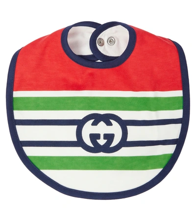 Shop Gucci Baby Logo Striped Cotton Bib In Flame