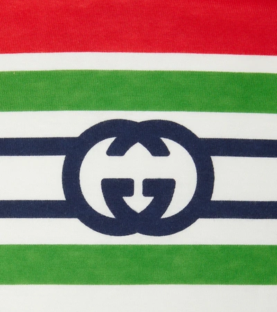 Shop Gucci Baby Logo Striped Cotton Bib In Flame