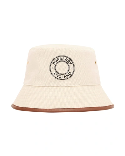 Shop Burberry Canvas & Leather Bucket Hat In Beige