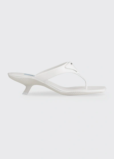 Shop Prada Leather Kitten-heel Thong Sandals In Bianco