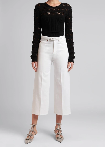 Shop Valentino Cropped Wide-leg Jeans In White