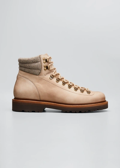 Shop Brunello Cucinelli Men's Nubuck Leather Hiking Boots In Ci421 Beige