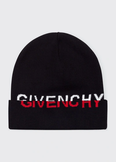 Shop Givenchy Boy's Split Logo Knit Beanie In 099 Black