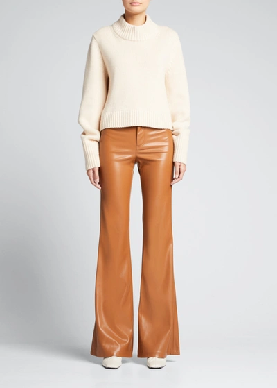Shop Alice And Olivia Marshall Vegan Leather High-rise Bell-bottom Pants In Camel