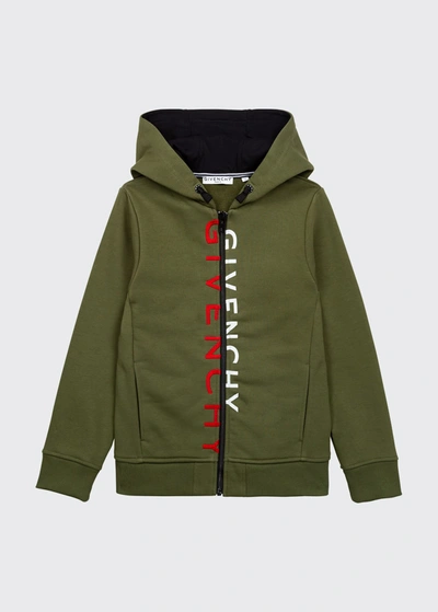 Shop Givenchy Boy's Split Logo Zip Hoodie Jacket In 64b-khaki