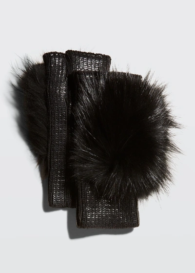 Shop Adrienne Landau Fingerless Metallic Fox Fur Gloves In Black