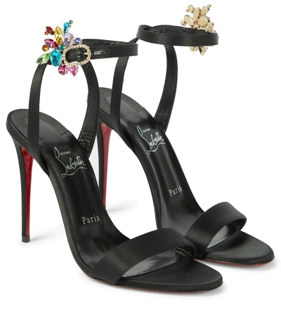 Shop Christian Louboutin Goldie Joli 100 Satin Sandals In Black/lin Black