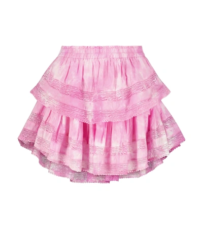 Shop Loveshackfancy Tiered Cotton Miniskirt In Begonia Hand Dye