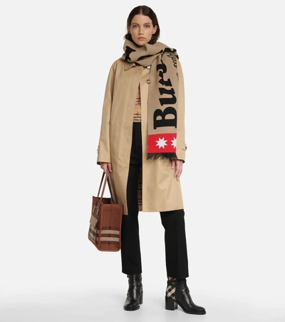 Shop Burberry Logo Wool And Silk Scarf In Archive Beige