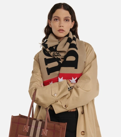 Shop Burberry Logo Wool And Silk Scarf In Archive Beige