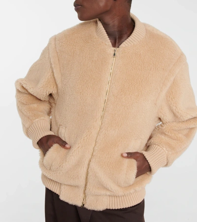 Shop Max Mara Arcella Camel Hair And Silk Teddy Bomber Jacket In Albino