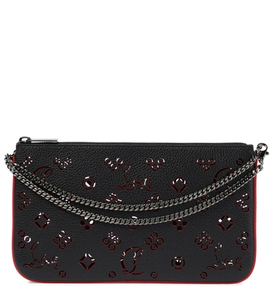 Shop Christian Louboutin Loubila Perforated Leather Clutch In Black-loubi/loubi