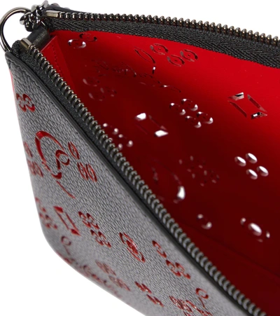 Shop Christian Louboutin Loubila Perforated Leather Clutch In Black-loubi/loubi