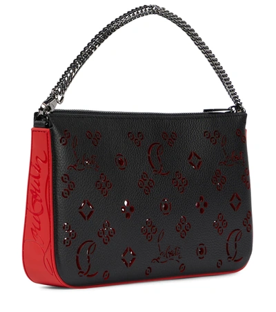 Shop Christian Louboutin Loubila Perforated Leather Clutch In Black-loubi/loubi