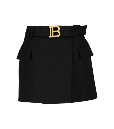 Shop Balmain Low-rise Wool Miniskirt In Noir