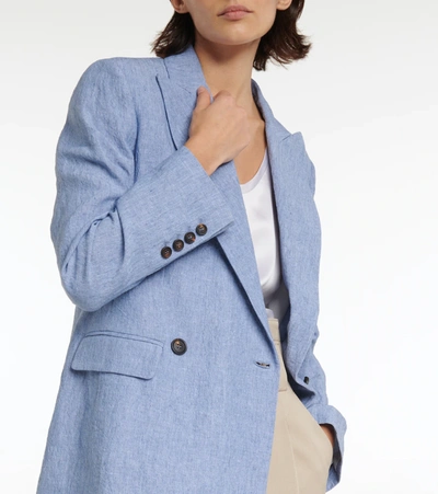 Shop Brunello Cucinelli Linen Blazer In Celeste