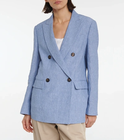 Shop Brunello Cucinelli Linen Blazer In Celeste