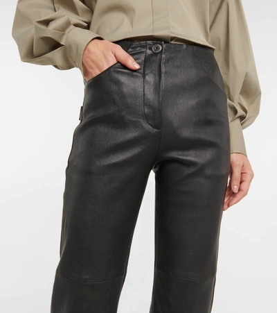 Shop Brunello Cucinelli High-rise Leather Bootcut Pants In Nero